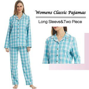 Womens Flannel Pajama Sets Long Sleeve Pj set for Women Soft Comfy Sleepwear wit